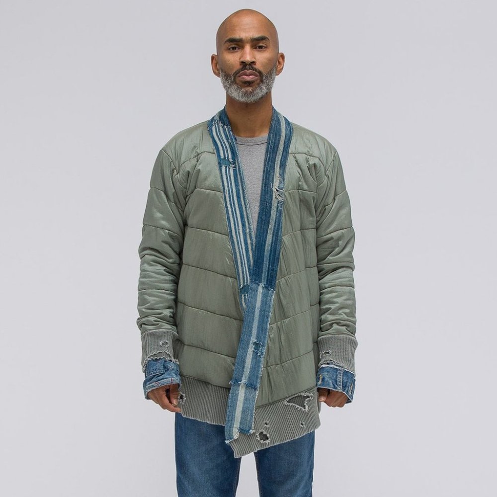 Greg Lauren Army Indigo Stripe Puffer Kimono Size 2